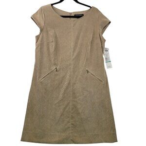 Sharagano Womens Camel Corduroy Stretch Dress Size 16 With Pockets & Tags